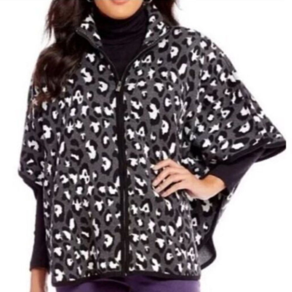 Gray Leopard Cape Poncho Sweater